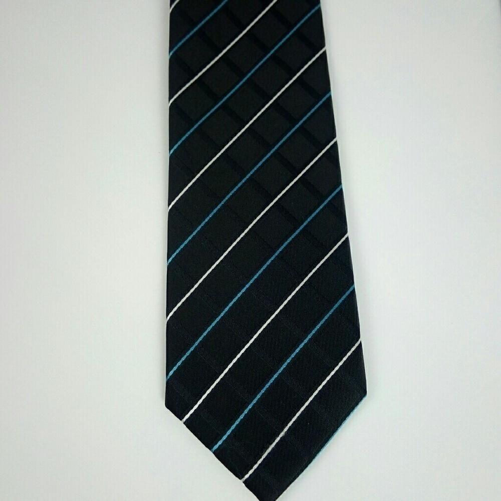 Alfani Skinny Black White Blue Striped Tie